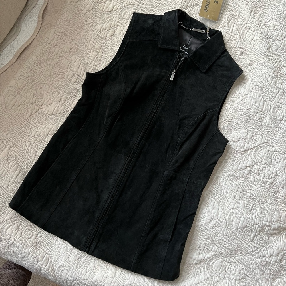 DENNIS BASSO Black 100% Leather (Suede) Lined Vest
